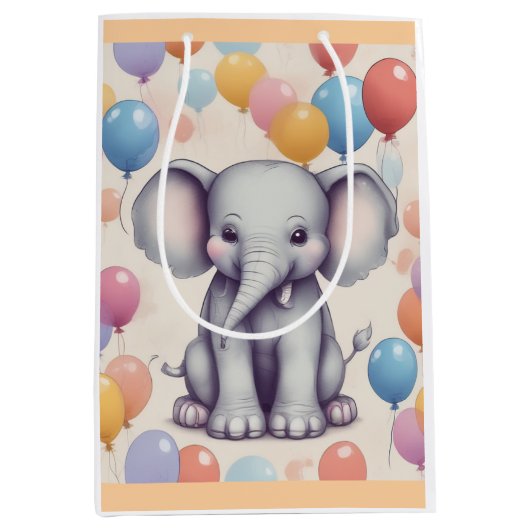 Cute Elephant Birthday Medium Cadeauzakje (Voorkant)