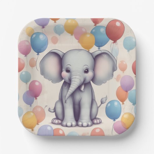 Cute Elephant Birthday Papieren Bordje (Voorkant)