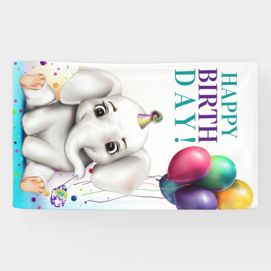 Cute Elephant Birthday Spandoek (Horizontaal)