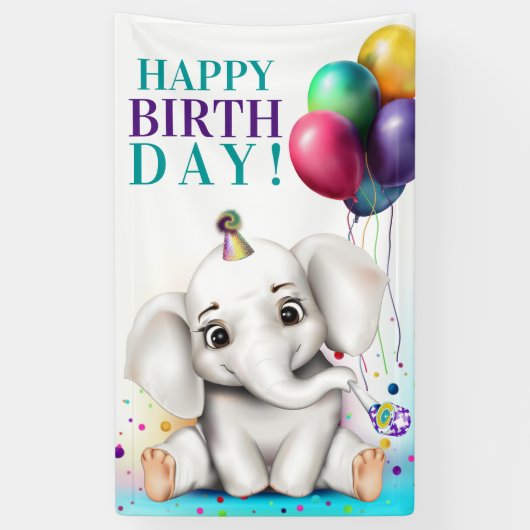 Cute Elephant Birthday Spandoek (Verticaal)
