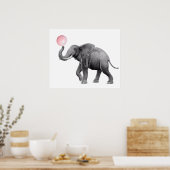 Cute Elephant Black White Bubble Gum Nursery Child Poster (Keuken)