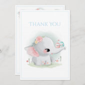 Cute Elephant Blue Baby shower Hartelijk dank Bedankkaart (Voorkant / Achterkant)