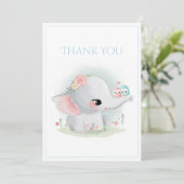 Cute Elephant Blue Baby shower Hartelijk dank Bedankkaart (Staand voorkant)