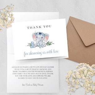 Cute Elephant Blue Baby shower Hartelijk dank Bedankkaart