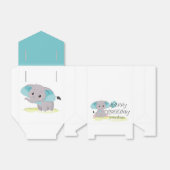 Cute Elephant Blue Birthday Boy Favor Box Bedankdoosjes (Uitgevouwen)