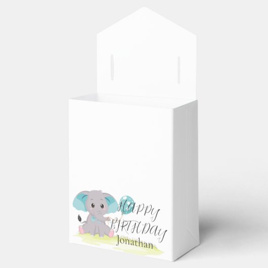 Cute Elephant Blue Birthday Boy Favor Box Bedankdoosjes (Geopend)