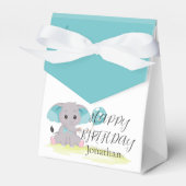 Cute Elephant Blue Birthday Boy Favor Box Bedankdoosjes (Voorkant Zijde)