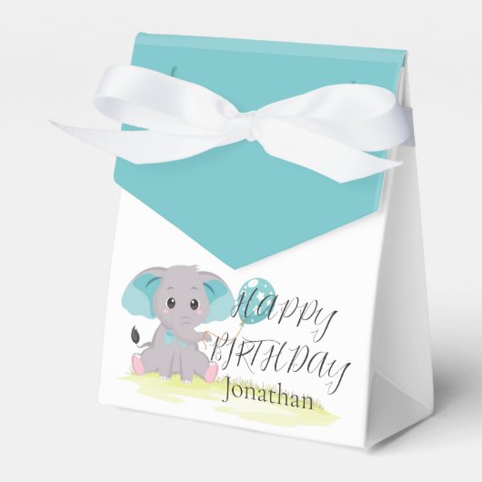Cute Elephant Blue Birthday Boy Favor Box Bedankdoosjes (Voorkant Zijde)