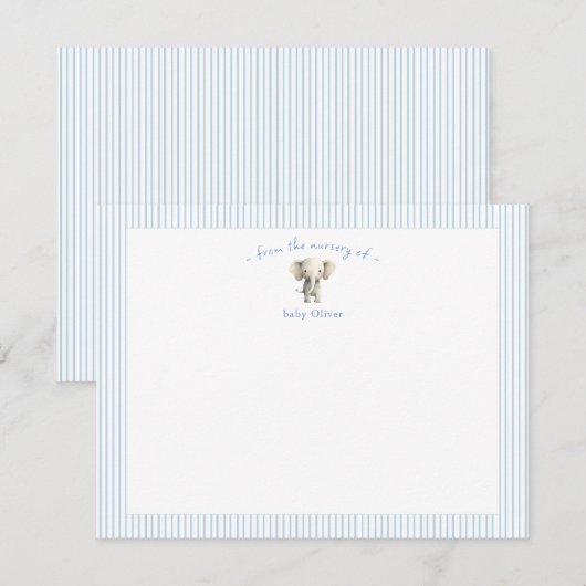 Cute Elephant blue border Baby Boy Bedankkaart (Voorkant / Achterkant)