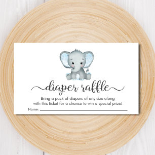 Cute Elephant Blue Diaper Baby shower Raffle Informatiekaartje