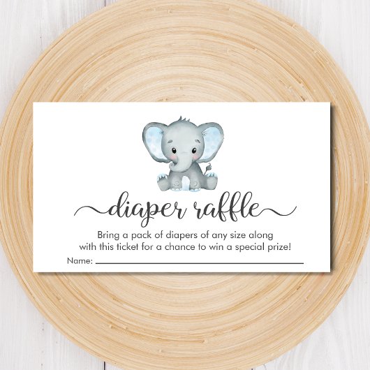 Cute Elephant Blue Diaper Baby shower Raffle Informatiekaartje