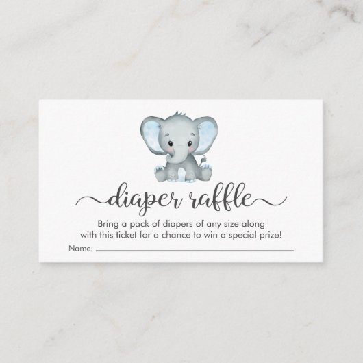 Cute Elephant Blue Diaper Baby shower Raffle Informatiekaartje (Voorkant)