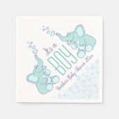 Cute Elephant blue genaamd baby shower boy napkin Servet (Voorkant)