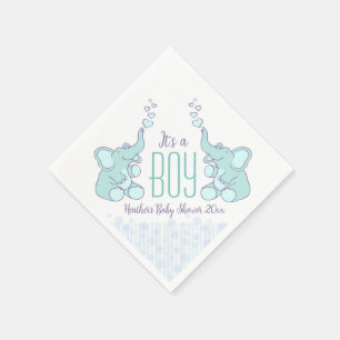 Cute Elephant blue genaamd baby shower boy napkin Servet