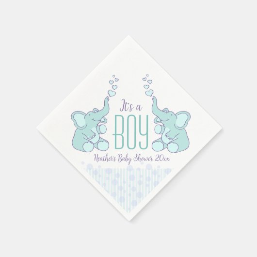 Cute Elephant blue genaamd baby shower boy napkin Servet (Hoek)