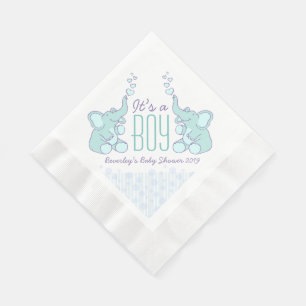 Cute Elephant blue genaamd baby shower boy napkin Servetten