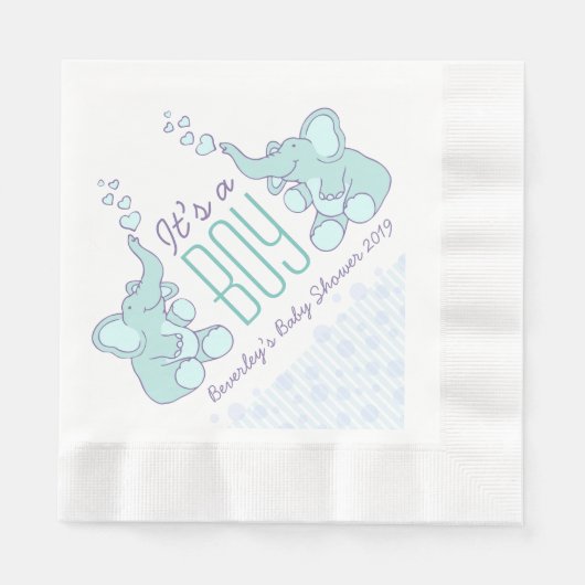 Cute Elephant blue genaamd baby shower boy napkin Servetten (Voorkant)