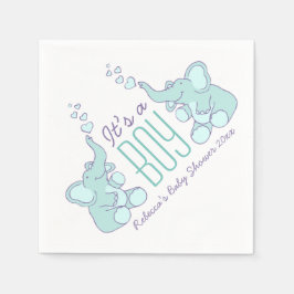 Cute Elephant blue genaamd baby shower boy napkin Servetten