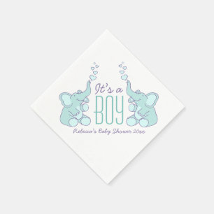 Cute Elephant blue genaamd baby shower boy napkin Servetten