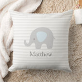 Cute Elephant Blue Grey Striped Boy Sierkussen (Deken)