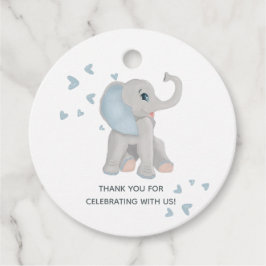 Cute Elephant Blue Grey Waterverf Baby shower Bedankjes Labels