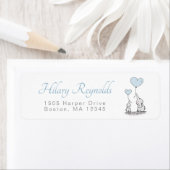 Cute Elephant Blue Heart Balloons Boy Baby shower Etiket (Insitu)