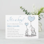 Cute Elephant Blue Heart Balloons Boy Baby shower Kaart (Staand voorkant)