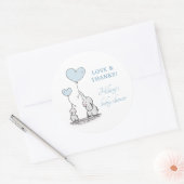 Cute Elephant Blue Heart Balloons Boy Baby shower Ronde Sticker (Envelop)
