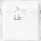 Cute Elephant Blue Heart Balloons Boy Baby shower Ronde Sticker (Tas)