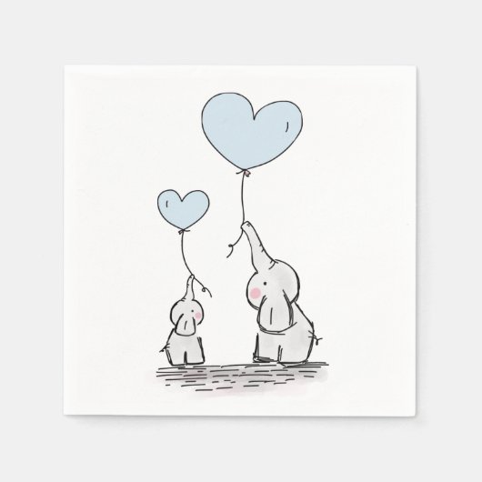 Cute Elephant Blue Heart Balloons Boy Baby shower Servet (Voorkant)