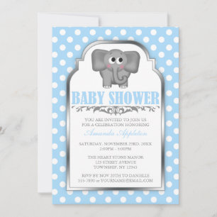 Cute Elephant Blue Polka Dot Baby shower Kaart