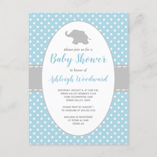 Cute Elephant Blue Polka Dot Boy Baby shower Uitnodiging Briefkaart