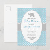 Cute Elephant Blue Polka Dot Boy Baby shower Uitnodiging Briefkaart (Voorkant / Achterkant)