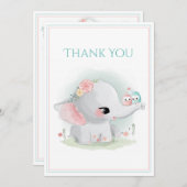 Cute Elephant Blue Roze Baby shower Bedankkaart (Voorkant / Achterkant)