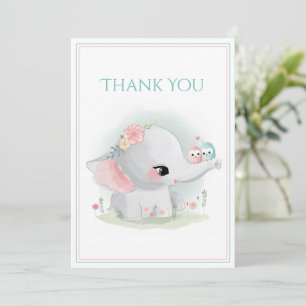Cute Elephant Blue Roze Baby shower Bedankkaart