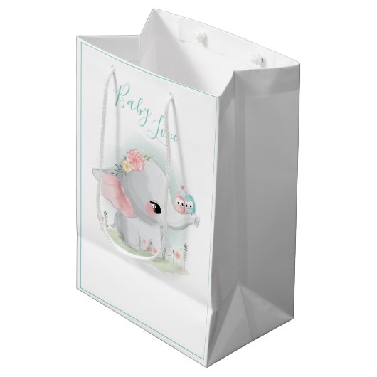 Cute Elephant Blue Waterverf Baby Love Medium Cadeauzakje (Voorkant Gekanteld)