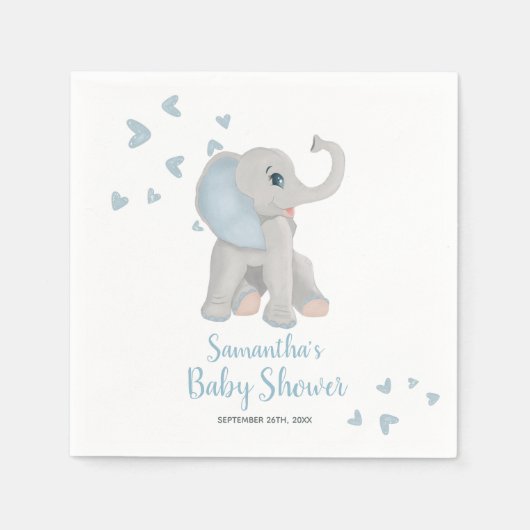 Cute Elephant Blue Waterverf Baby shower Elegant Servet (Voorkant)