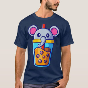 Cute Elephant Boba Milk Tea Cartoon T-shirt