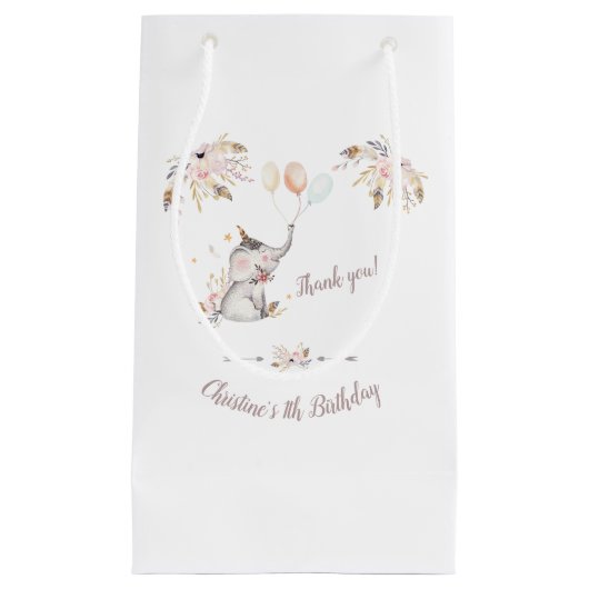 Cute Elephant Boho Floral Custom Year Birthday Klein Cadeauzakje (Voorkant)