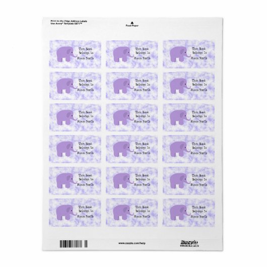 Cute Elephant Bookplate Etiket (Full Sheet)