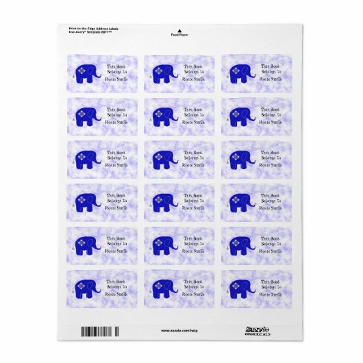 Cute Elephant Bookplate Etiket (Full Sheet)