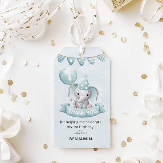 Cute Elephant Boy 1st Birthday Party Favor Cadeaulabel