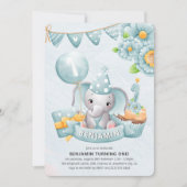 Cute Elephant Boy 1st Birthday Party Kaart (Voorkant)