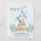 Cute Elephant Boy 2e verjaardag Uitnodiging (Voorkant)