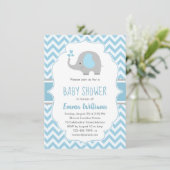 Cute Elephant Boy Baby shower Blue Gray Chevron Kaart (Staand voorkant)
