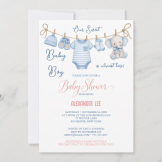 Cute Elephant Boy Baby Shower Invitation Kaart