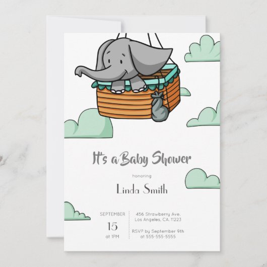 Cute Elephant Boy Baby shower Kaart (Voorkant)