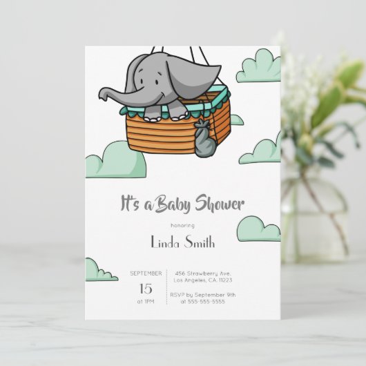 Cute Elephant Boy Baby shower Kaart (Staand voorkant)