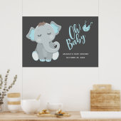 Cute Elephant Boy Baby shower Poster (Keuken)