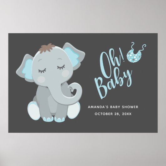 Cute Elephant Boy Baby shower Poster (Voorkant)
